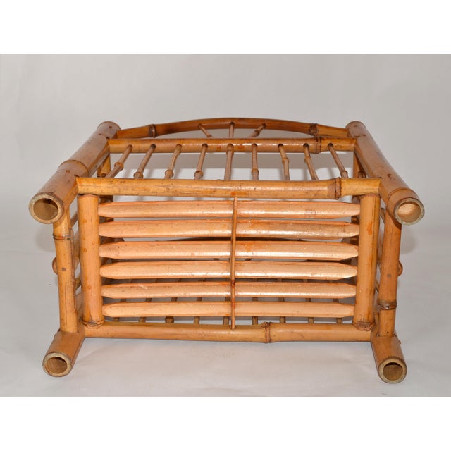 1950s Chinoiserie Bamboo Hand-Crafted Magazine Rack Newspaper Stand For Sale - Image 15 of 17