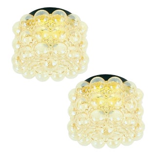Mid-Century Modern Amber Bubble Glass Ceiling Lights by Helena Tynell for Limburg, Germany, 1960s, Set of 2 For Sale