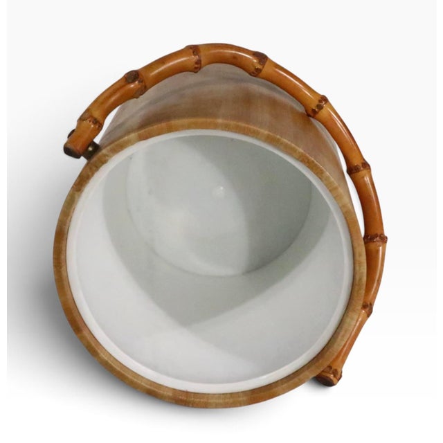Chic Mid Century Coastal style ice bucket, having a bamboo exterior with plastic interior liner. This example is in...