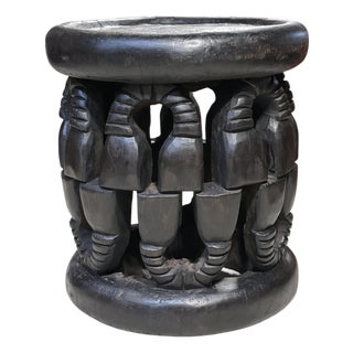 Vintage Lg Tribal Round Nobility Bamileke Stool/Table Cameroon 17" H For Sale