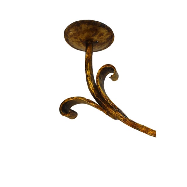 Mid 20th Century Italian Mid Century Art Nouveau Forged Wrought Iron and Gold Gilt Chandelier For Sale - Image 5 of 8