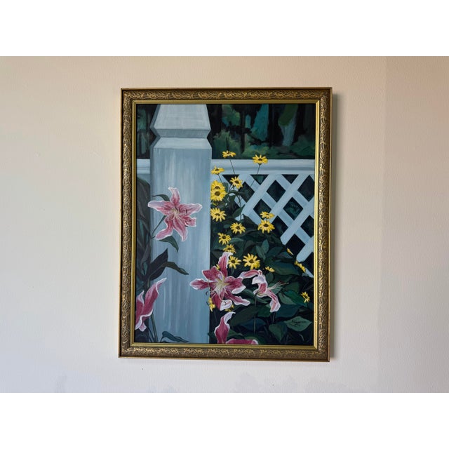 Mid-Century Modern 1980’s K. Jensen McCoy “Tropical Garden Entrance” Oil on Canvas Painting, Framed For Sale - Image 3 of 11