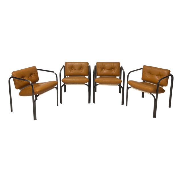 Italian Leather Chairs, 1970s, Set of 4 For Sale