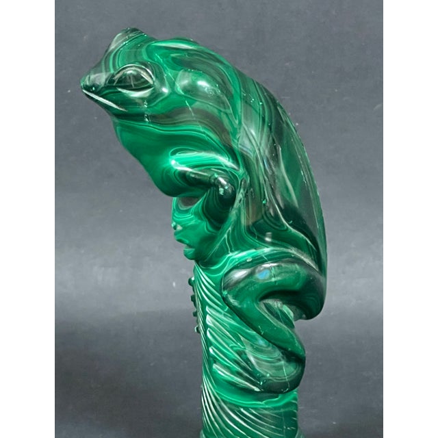 Late 20th Century Handcarved Malachite Solid Stone Frog Sculpture For Sale - Image 9 of 12