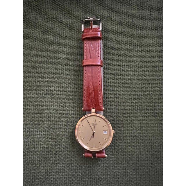 Metal Vintage Classic Tissot GoldRun, 18K Gold Case & Brown Lather Strap Original Case For Sale - Image 7 of 12