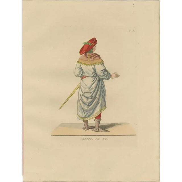 Renaissance Courtier Seen from Behind, Red Hat and Sword, circa 15th Century This distinctive costume plate, No. 88 from...
