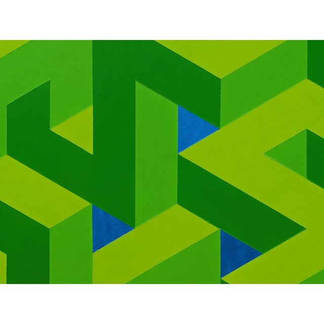 Textile Austin Magruder Contemporary Lime Green & Blue Colorful Tessellated Geometric Abstract Painting, 2024 For Sale - Image 7 of 9