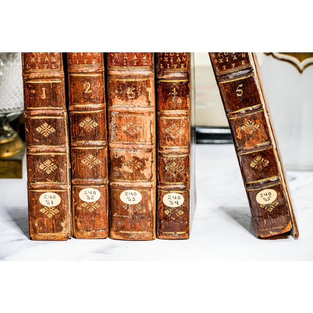 18th Century Rare 1739 the Christian Life John Scott Complete Set Antique Leather Books For Sale - Image 5 of 13