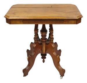 Antique Eastlake Victorian Carved Walnut Pedestal Base Parlor Lamp Table
