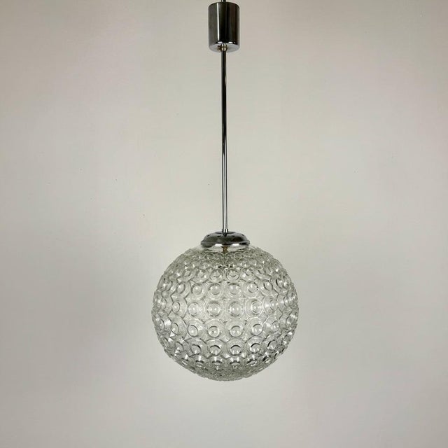 Mid-Century Modern Mid-Century Modern Bubbled Clear Glass Globe Pendant Lamp by Limburg Glashutte from Glashütte Limburg, 1970s For Sale - Image 3 of 6