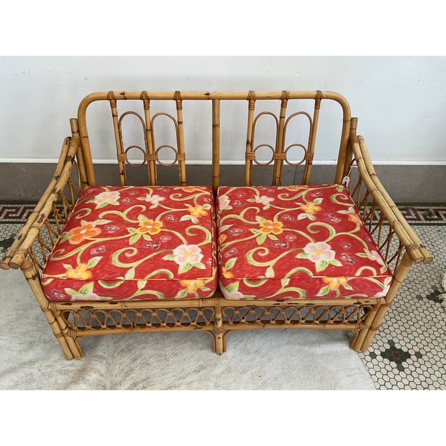 Brown 1970s Mid-Century Modern Broyhill Boho Rattan & Bamboo 2-Seater Sofa For Sale - Image 8 of 18