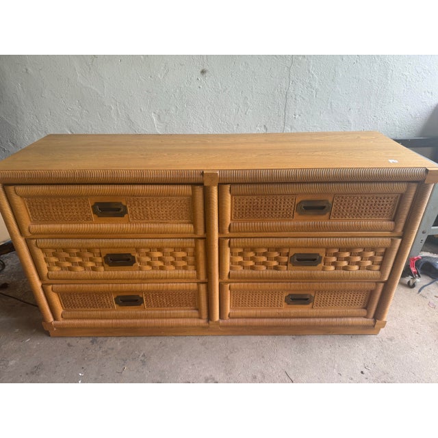 1970s 1970s Dixie Wicker Weave Wooden Double Dresser For Sale - Image 5 of 12