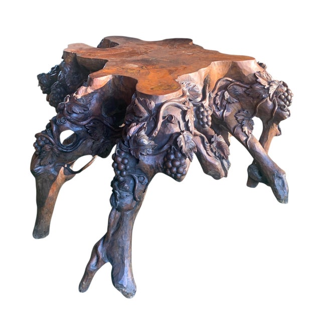 Wood Vintage Burlwood Root Console Table With Grapevine Motif For Sale - Image 7 of 7