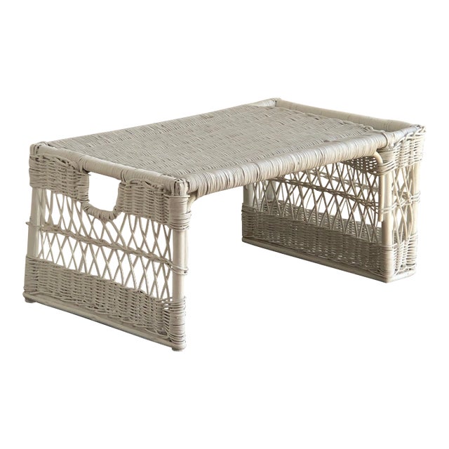 Mid-20th Century White Wicker Breakfast Tray For Sale
