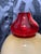 Offered is an original handmade Barbini Murano glass vase featuring a bulbous design with a tan body and a bright red...