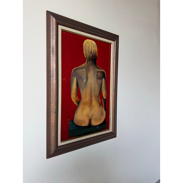 Striking contemporary figurative painting titled "Sit and Ponder" by listed Nicaraguan artist Luis Valle, based in Miami....