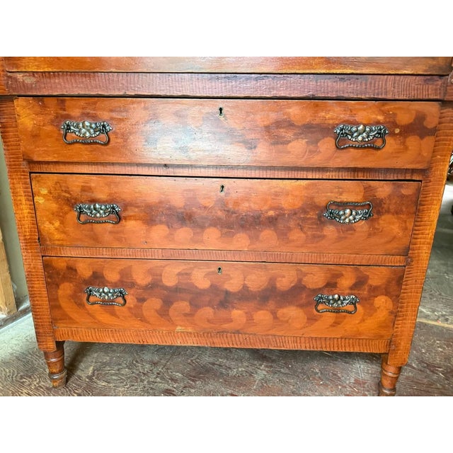 Wood Antique Federal Style Burled Wood Tiger Maple Chest of Drawers For Sale - Image 7 of 18