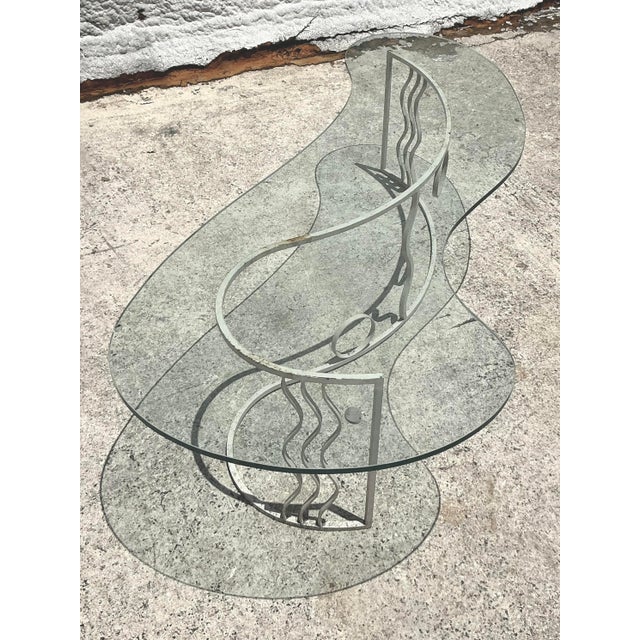 Art Deco Vintage Postmodern Biomorphic Wave Coffee Table For Sale - Image 3 of 8