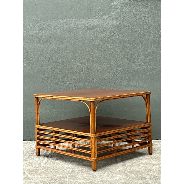 Vintage Stick Rattan Side Table For Sale - Image 10 of 12