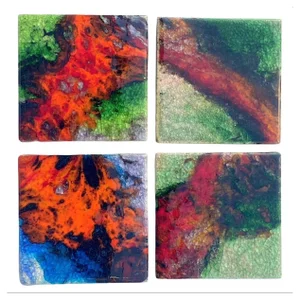 Square Ceramic Art Tiles with Multi Color Bright Glazes, 1970s, Set of 4