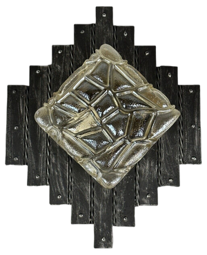 Brutalist Iron and Glass Wall Lamp, 1970s