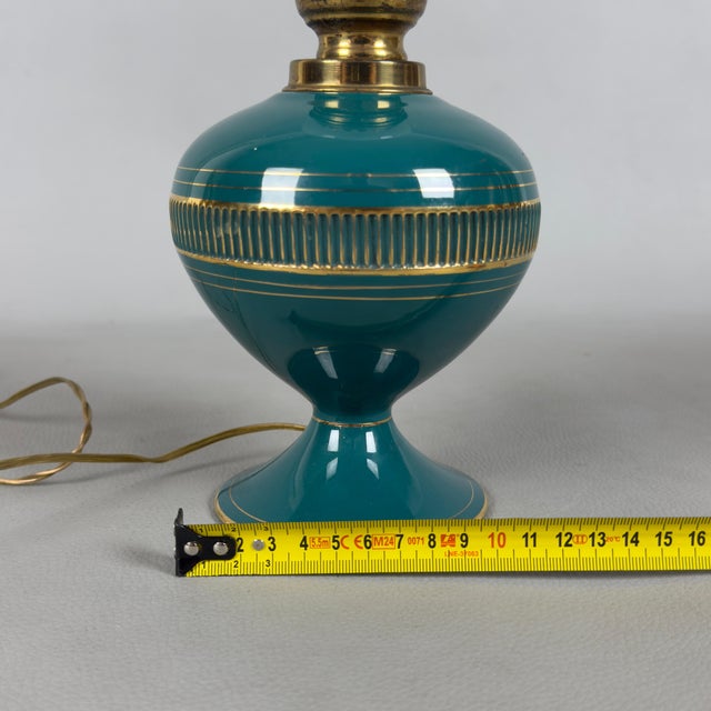 Green Florentine Porcelain Table Lamp with Opaline Glass For Sale - Image 10 of 12