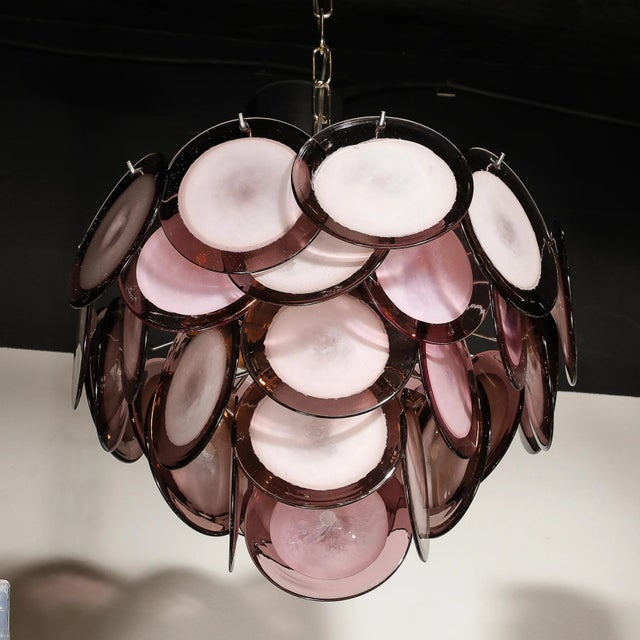 Modernist Four Tier Amethyst Handblown Murano Disc Chandelier For Sale - Image 9 of 12