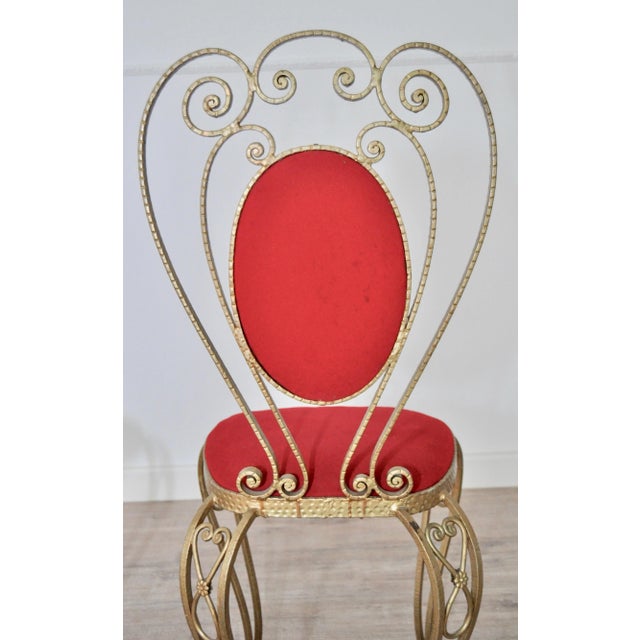 1970s Set of Patinated Brass, Wrought Iron, and Velvet Side Chairs, 1970s For Sale - Image 5 of 7