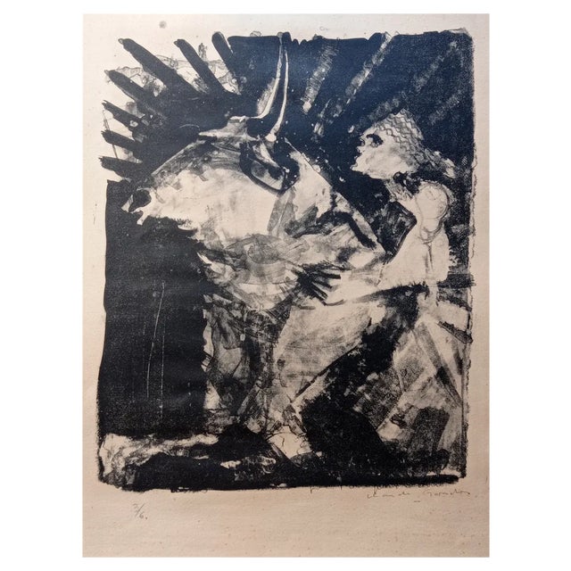 Claude Garache, Boy Riding a Bull, 1950s, Lithograph For Sale