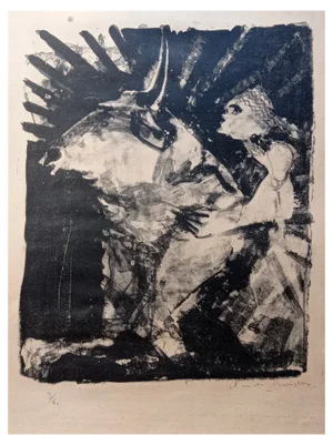 Claude Garache, Boy Riding a Bull, 1950s, Lithograph