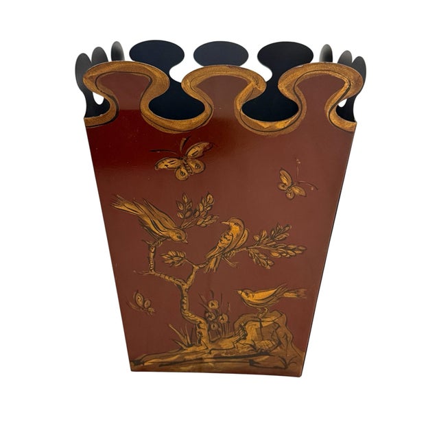 Metal Golfar and Hughes London Tole Chinoiserie Wastebasket For Sale - Image 7 of 7