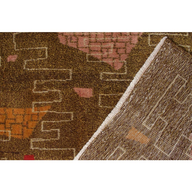 1960s Vintage 1960s Art Deco Rug in Mustard, Beige-Brown, Multicolor Geometric Pattern For Sale - Image 5 of 5