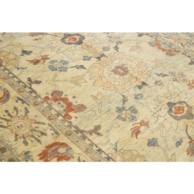 Textile Tan Modern Sultanabad Handmade Floral Motif Wool Rug For Sale - Image 7 of 12