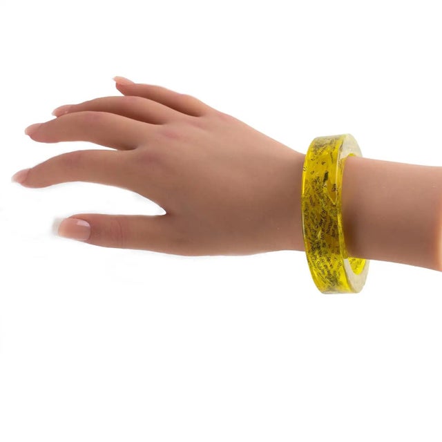 Plastic John Galliano Yellow Acrylic Resin Bracelet Bangle with Newspaper Inclusions For Sale - Image 7 of 17