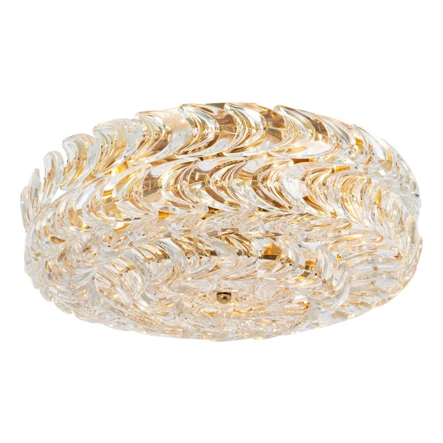 Gilt Brass and Crystal Flush Mount from Palwa, Germany, 1970s For Sale