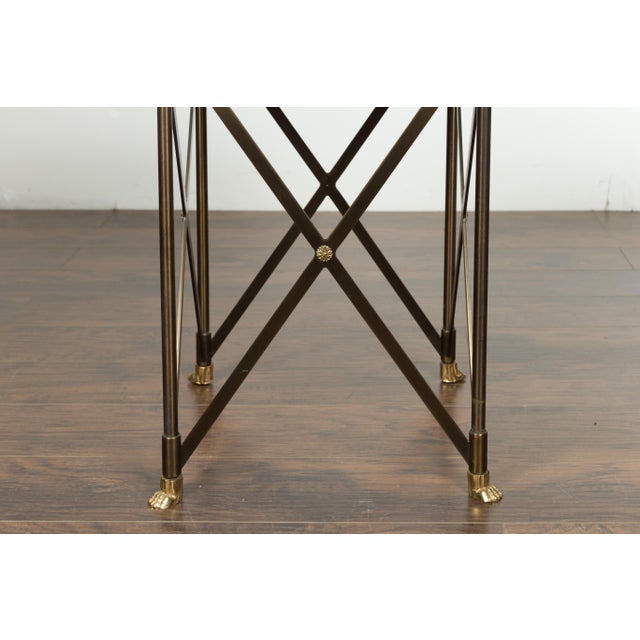 Bronze Italian Midcentury Bronze Side Table with Variegated Marble Top and Paw Feet For Sale - Image 8 of 12