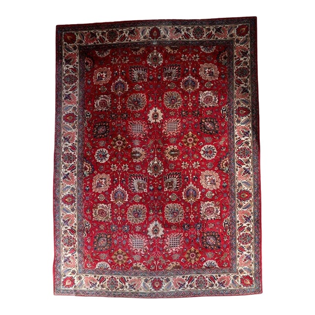1920s, Antique Tabriz Wool Rug, Allover Shah Abbasi Floral, Crimson Field, 9 X 13 For Sale