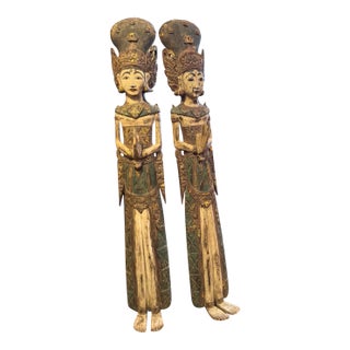 Antique Pair Indonesian Rice Goddesses- Dewi Sri- Handcarved & Handpainted For Sale