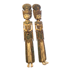 Antique Pair Indonesian Rice Goddesses- Dewi Sri- Handcarved & Handpainted