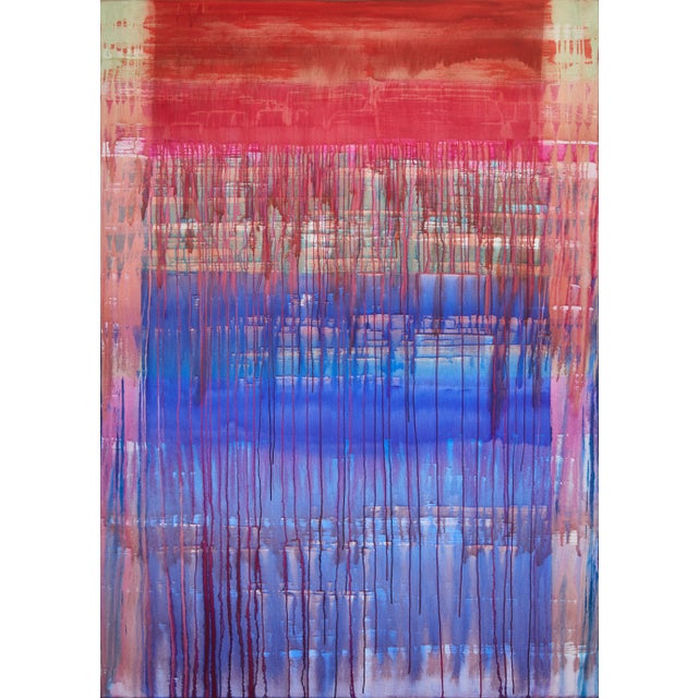 "Perpetual Motion / Red Over Pink Over Turquoise Over Blue" Large Abstract Acrylic Painting by Simon Findlay For Sale