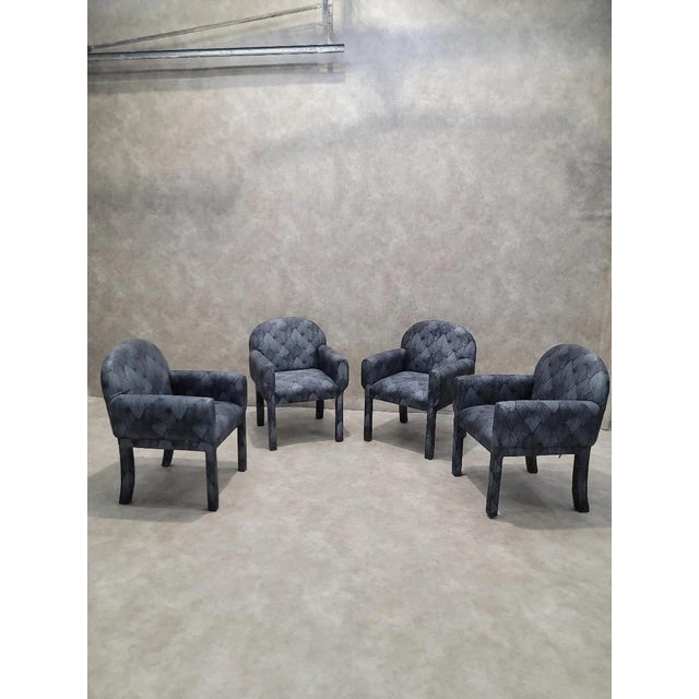 Late 20th Century Postmodern Deco Style Arched Back Fully Upholstered Dining Chairs - Set of 8 For Sale - Image 5 of 9