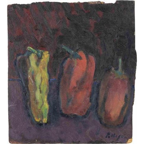 Sirio Pellegrini, Peppers, Oil Painting on Wooden Panel, 1960s For Sale - Image 4 of 4