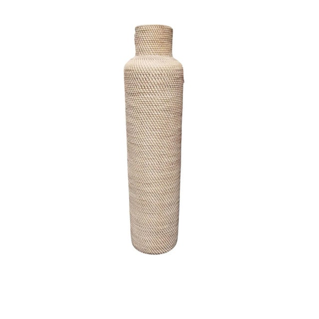 1970s Restored White Reed Rattan Wicker Decorative Vases Gabriella ...