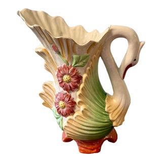 Mid 19th Century Majolica Swan Vase For Sale