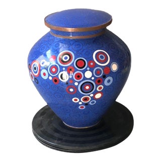 Vintage Cloisonné Enamel Geometric Polka Dot Lidded Jar / Tea Caddy For Sale
