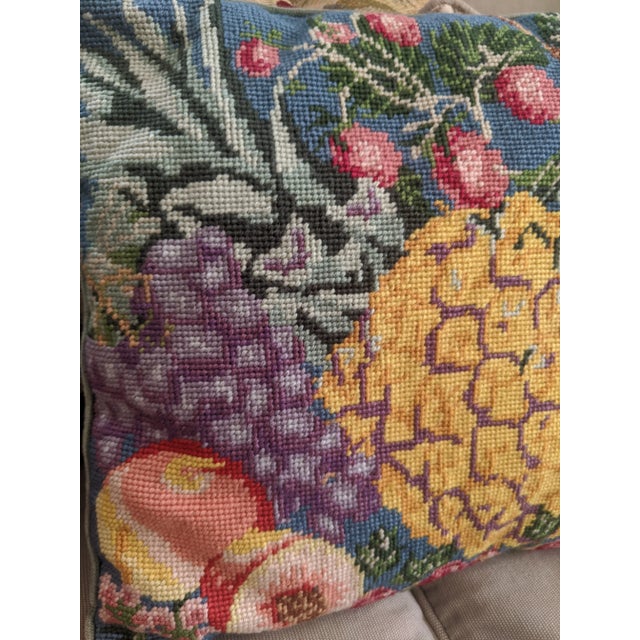 Vintage Mid Century Horticulture Tropical Fruit Needlepoint Tapestry Pillows -a Pair For Sale - Image 10 of 12