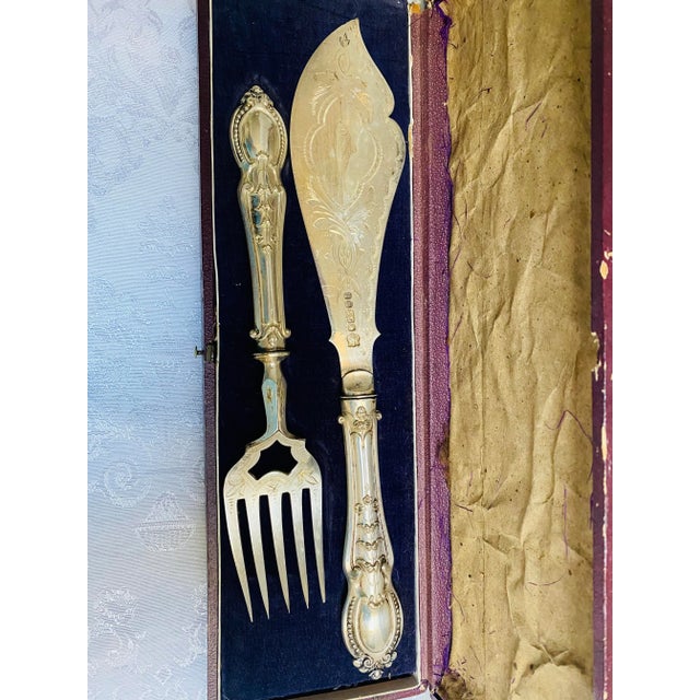 1878 Silverplated Hand Etched Fish Carving Set by Ainsworth Taylor Birmingham Uk- 2 Pieces For Sale - Image 4 of 12