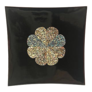 Square Black Lacquer Tray With Abalone Inlay For Sale