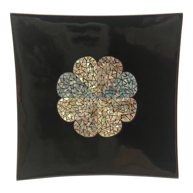 Square Black Lacquer Tray With Abalone Inlay For Sale