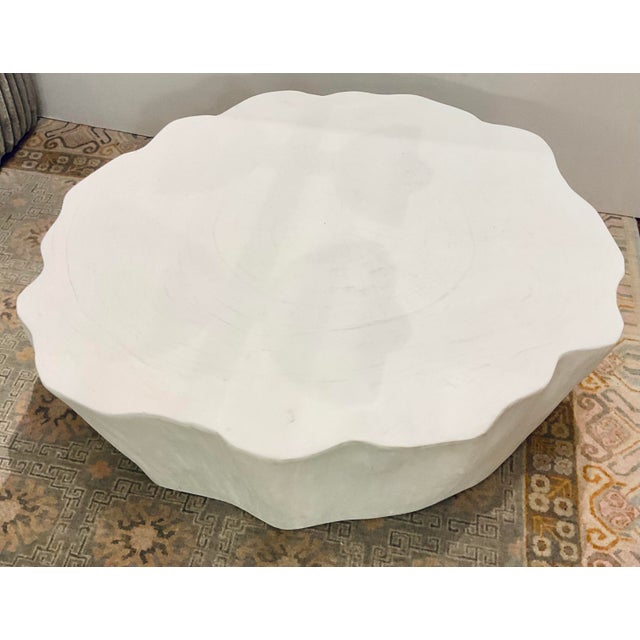 Original retail $1395, stylish Modern Organic Form White Wood Cocktail Table, showroom floor sample
